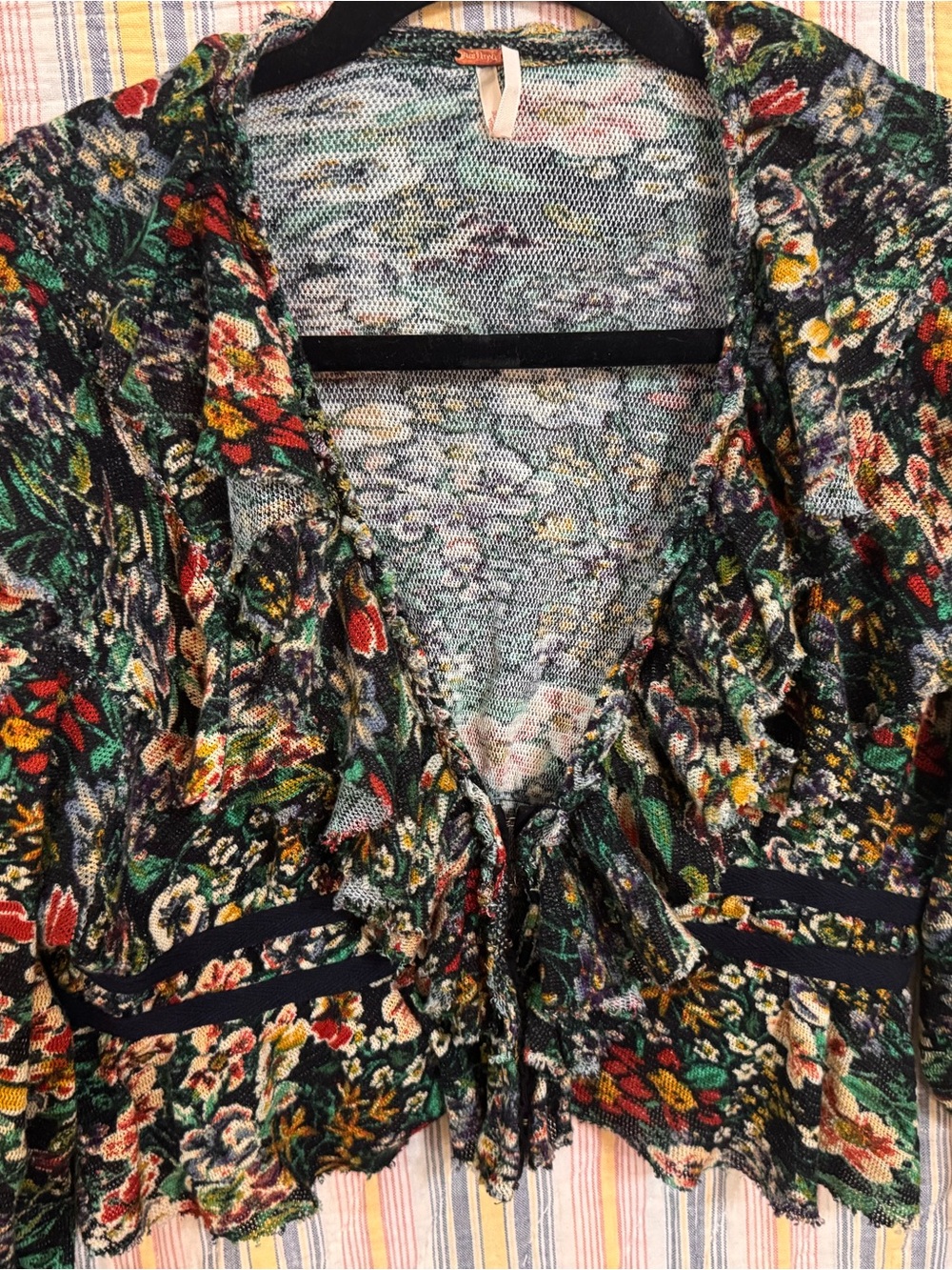 Free People Home Grown Mesh Floral Ruffle VNeck Corset Closure Top Sz XS